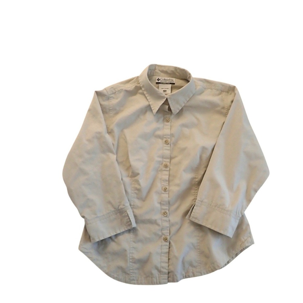 Tan Khaki 100% Cotton Button Down Shirt 3/4 Sleeve by Columbia Sportswear